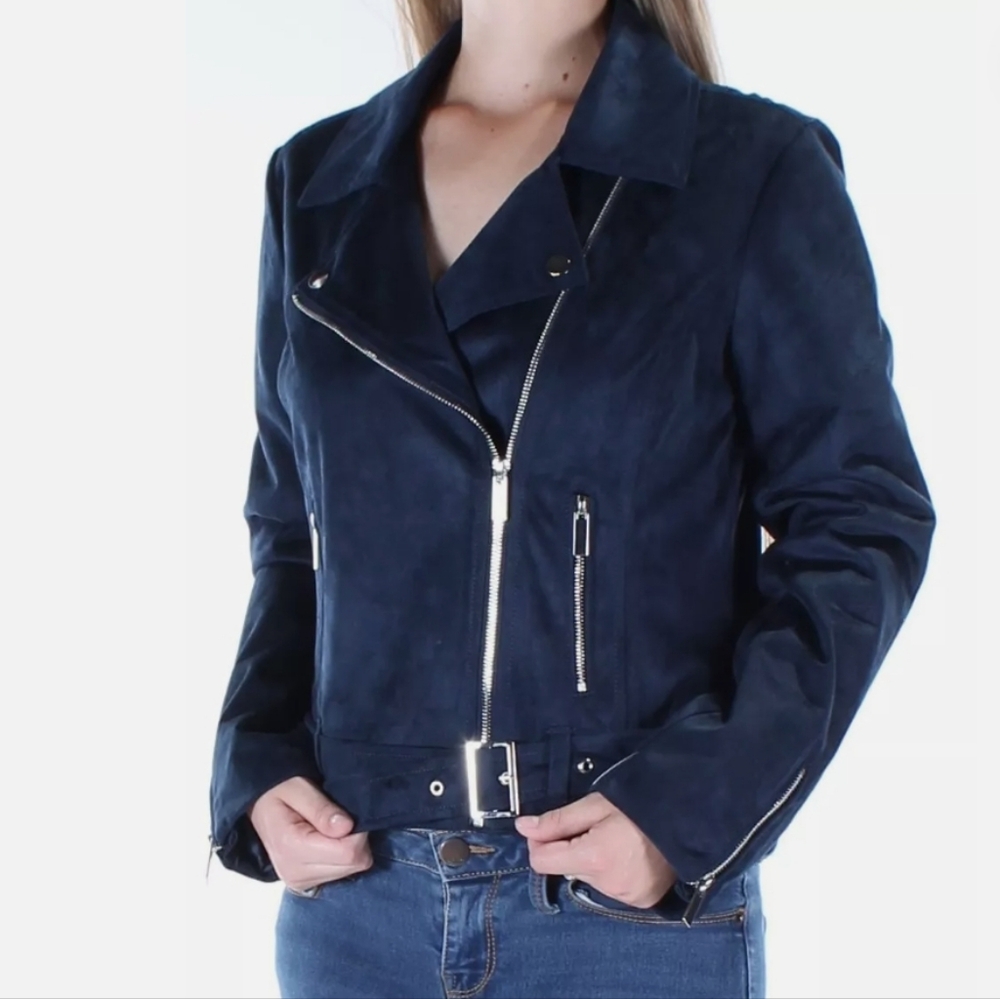 Wildflower navy faux suede moto jacket